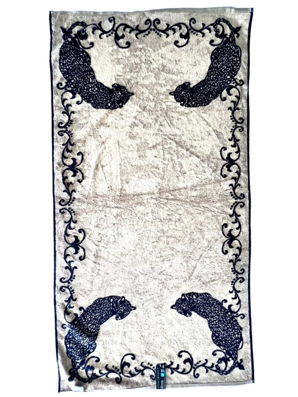 Leopard Cheetah Bath Towel Set 2 Black Gold Reversible 100% Cotton Animal Print